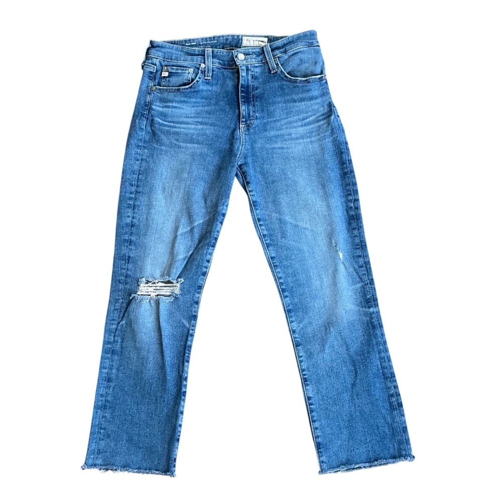 AG Adriano Goldschmied‎ Mari Crop High Rise Slim Straight Jeans  29 Distressed